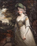 Portrait of Lady Boothby, three-quarter-length, in a grey dress and with a plume in her hair, standing in a landscape by John Hoppner — hand-painted portrait oil painting reproduction on canvas