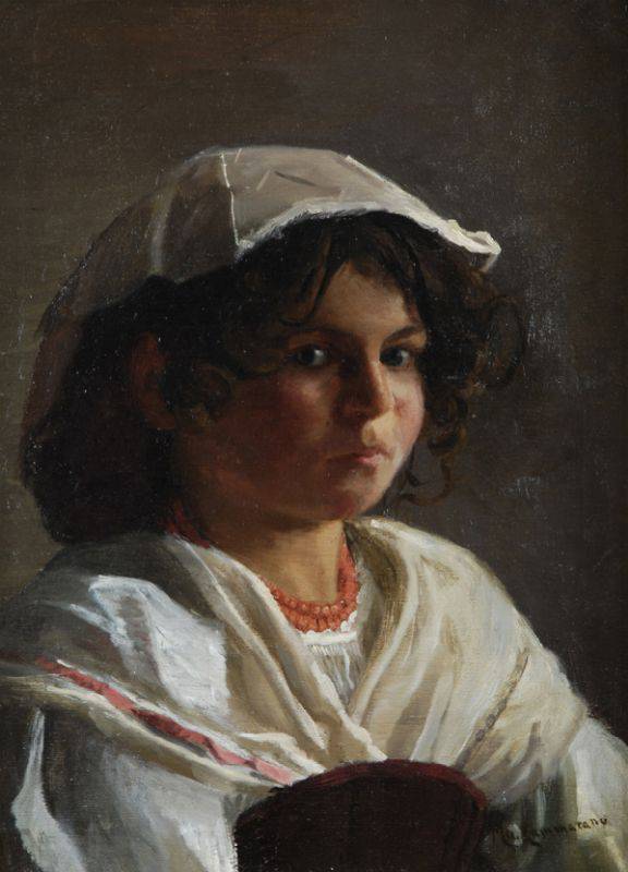 Portrait of little girl by Michele Cammarano, hand-painted portrait oil painting reproduction on canvas