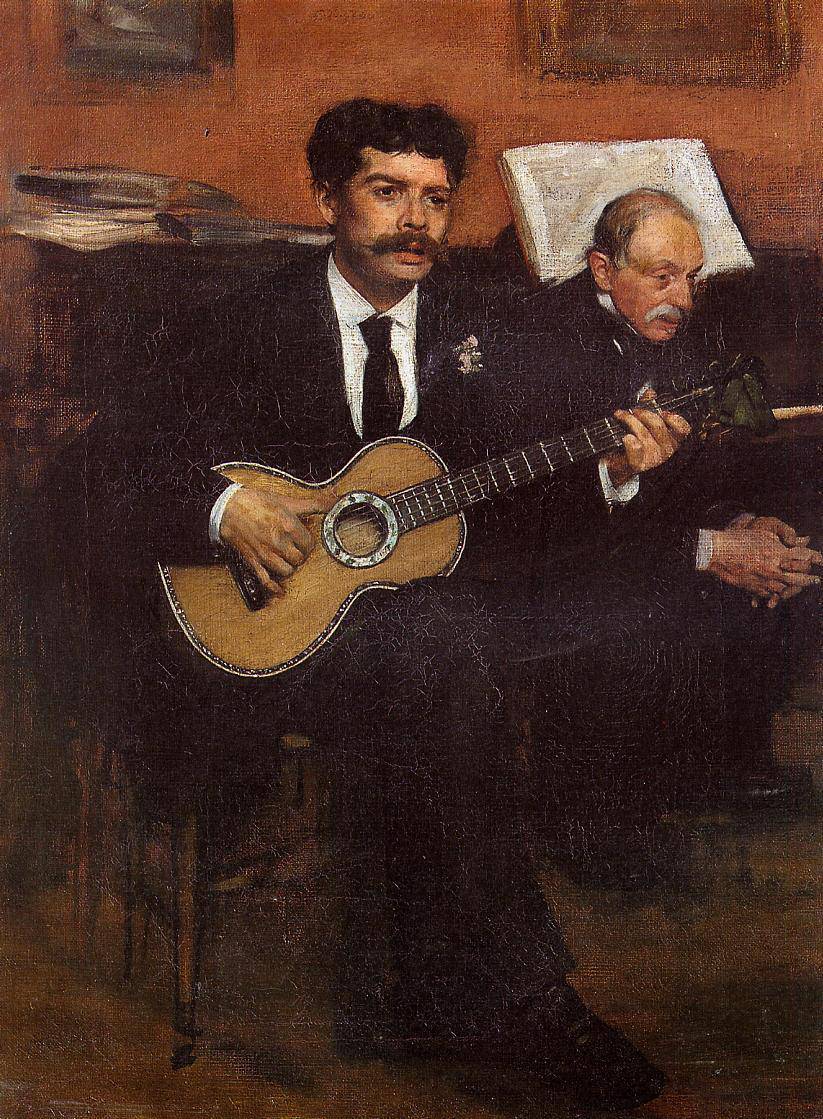 Portrait of Lorenzo Pagans, Spanish tenor, and Auguste Degas, the artist's father - Edgar Degas