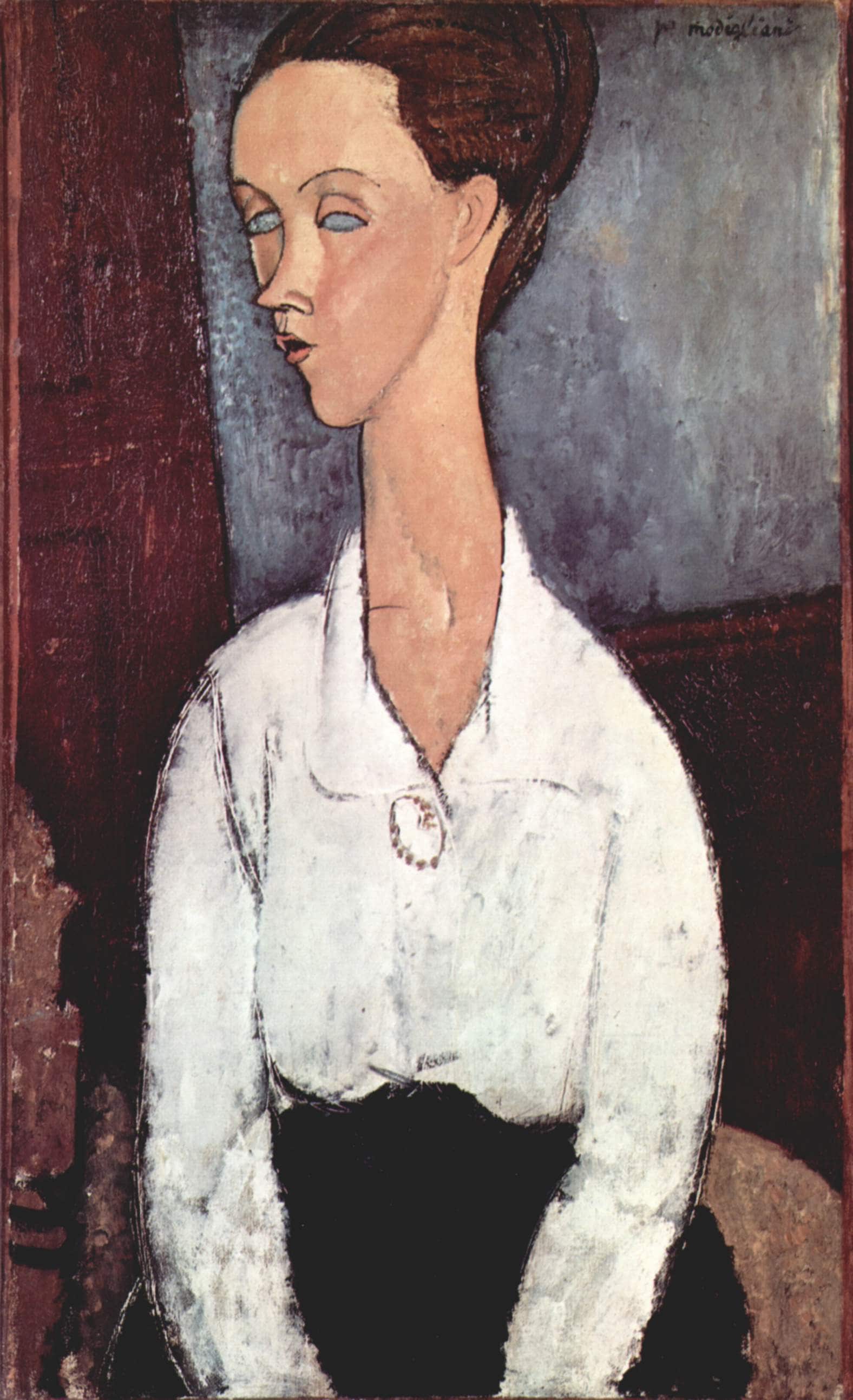 Portrait of Lunia Czechowska in white blouse - Amedeo Modigliani