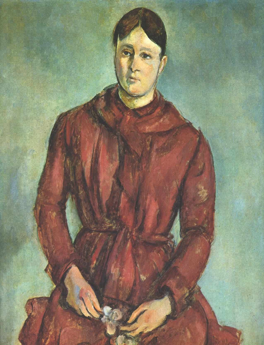 Portrait of Madame Cezanne in a Red Dress by Paul Cezanne — hand-painted portrait oil painting reproduction on canvas