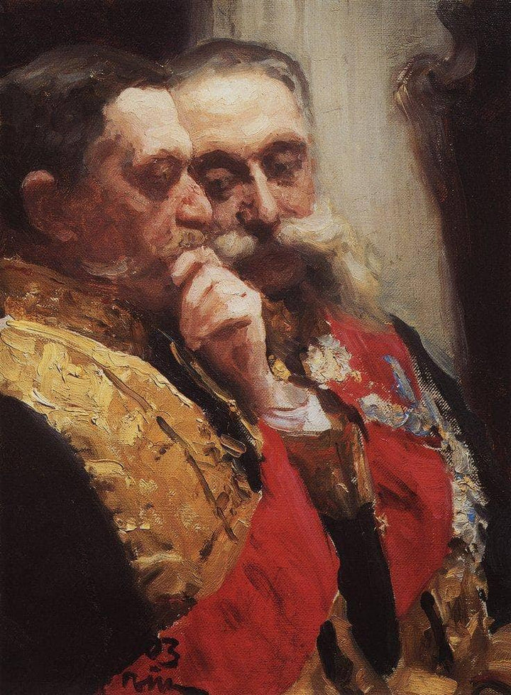 Portrait of members of State Council Ivan Logginovich Goremykin and Nikolai Nikolayevich Gerard. Study. by Ilya Repin — hand-painted portrait oil painting reproduction on canvas