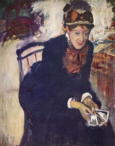 Portrait of Miss Cassatt, holding the cards in living room