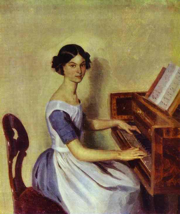 Portrait of Nadezhda P. Zhdanovich at the Piano by Pavel Fedotov — hand-painted portrait oil painting reproduction on canvas