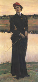 Portrait of Olga Nesterova (Woman in a Riding Habit) by Mikhail Nesterov, male oil painting wall art, Symbolism