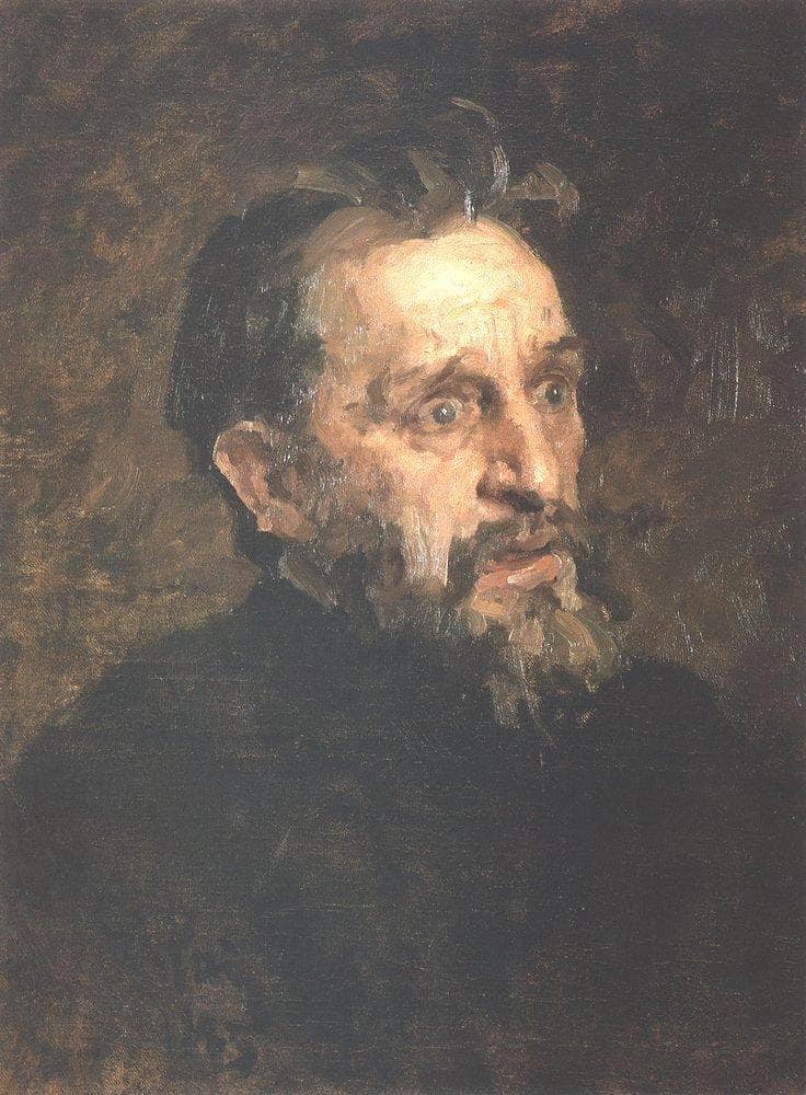 Portrait of painter Grigory Grigoryevich Myasoyedov by Ilya Repin — hand-painted portrait oil painting reproduction on canvas