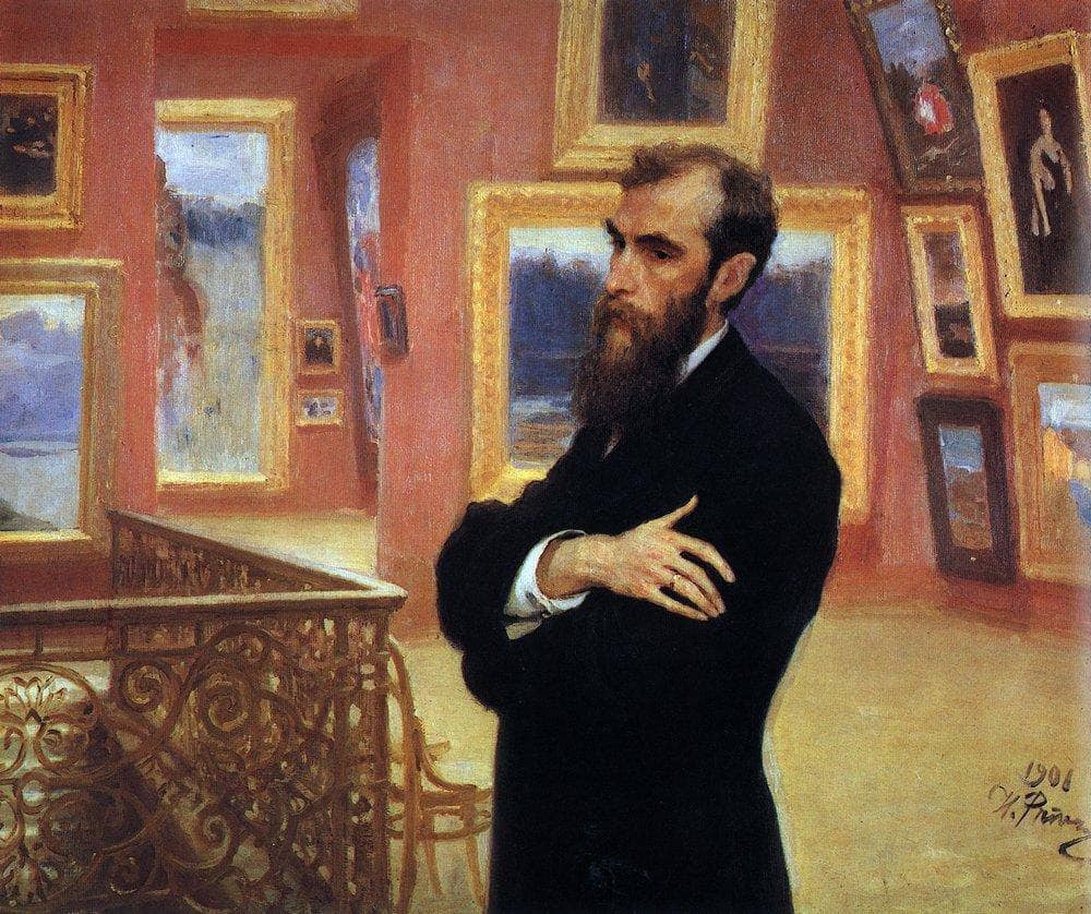Portrait of Pavel Tretyakov, Founder of the Tretyakov Gallery by Ilya Repin — hand-painted portrait oil painting reproduction on canvas