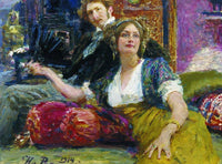 Portrait of poet, prose writer, translator and dramatist Sergei Mitrofanovich Gorodetsky with his wife by Ilya Repin — hand-painted portrait oil painting reproduction on canvas