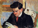 Portrait of Rodo Pissarro Reading by Camille Pissarro — male oil painting wall art, Impressionism