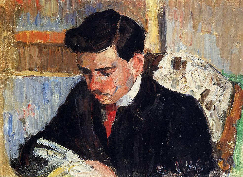 Portrait of Rodo Pissarro Reading - Camille Pissarro