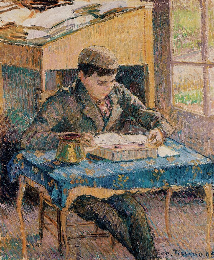 Portrait of Rodo Reading by Camille Pissarro — hand-painted portrait oil painting reproduction on canvas