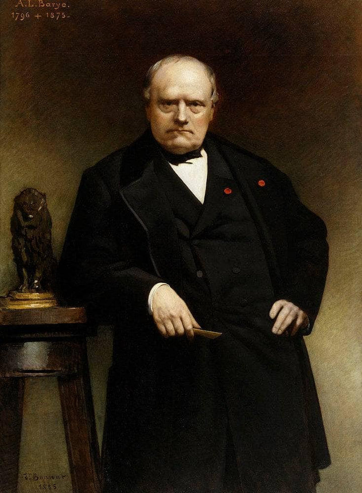 Portrait of Sculptor Barye with a Wax Model of "Seated Lion" by Leon Bonnat — hand-painted portrait oil painting reproduction on canvas