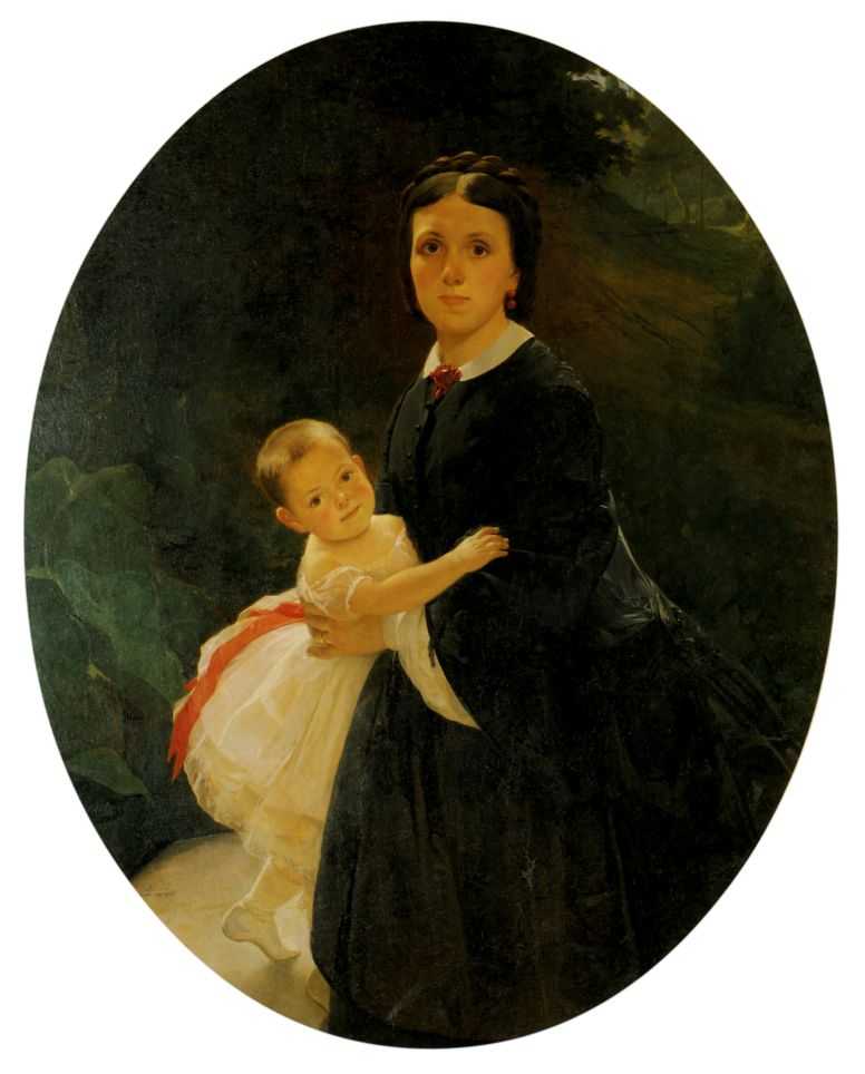 Portrait of Shestova with daughter - Nikolai Ge