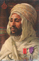 Portrait of Sliman Ben Ibrahim with Nichan El Anouar and Palmes Académiques Decorations by Nasreddine Dinet — male oil painting wall art, Orientalism