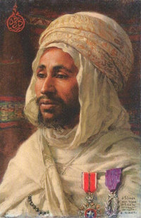 Portrait of Sliman Ben Ibrahim with Nichan El Anouar and Palmes Académiques Decorations