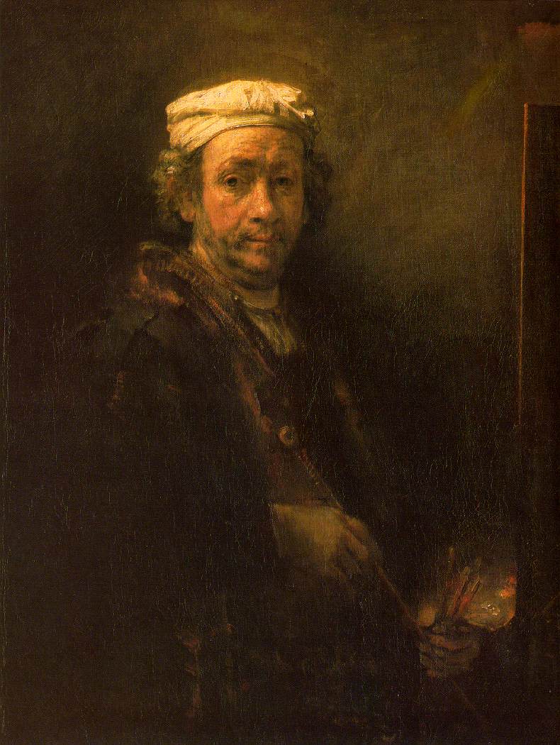 Portrait of the Artist at His Easel, detail of the face - Rembrandt