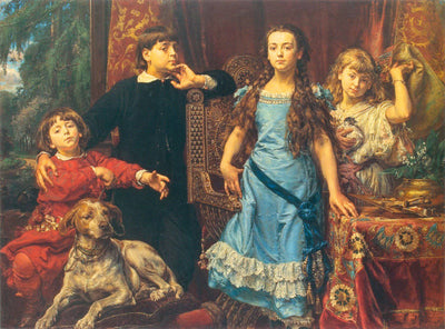 Portrait of the artist`s four children in hallway