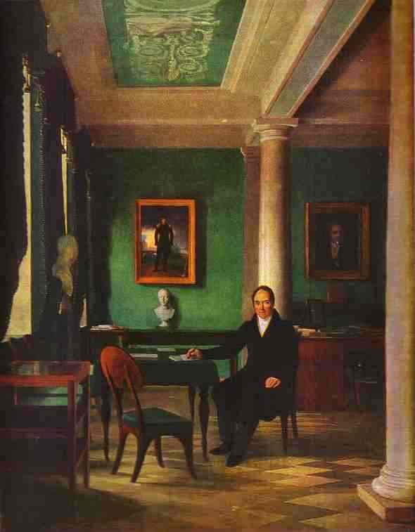 Portrait of the State Chancellor of the Internal Affairs, Prince Victor Pavlovich Kochubey in his Study by Alexey Venetsianov — hand-painted portrait oil painting reproduction on canvas