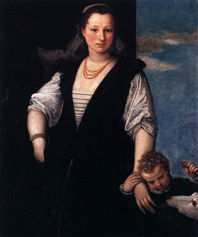 Portrait of woman with a child and a dog in modern living room