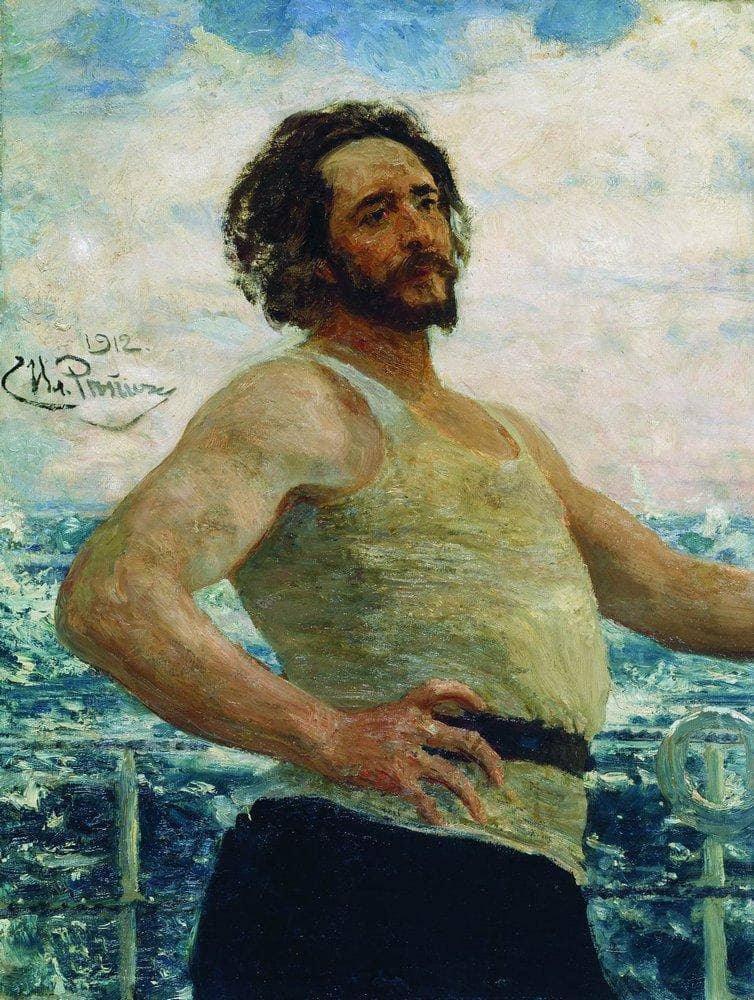 Portrait of writer Leonid Nikolayevich Andreyev on a yacht by Ilya Repin — hand-painted portrait oil painting reproduction on canvas
