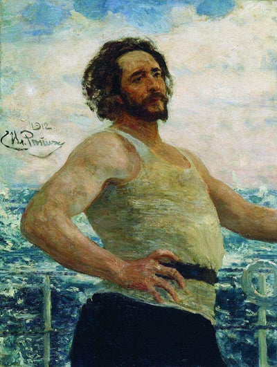 Portrait of writer Leonid Nikolayevich Andreyev on a yacht in apartment