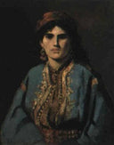 Portrait of young Jewish woman in oriental costume by Alfred Dehodencq — hand-painted portrait oil painting reproduction on canvas