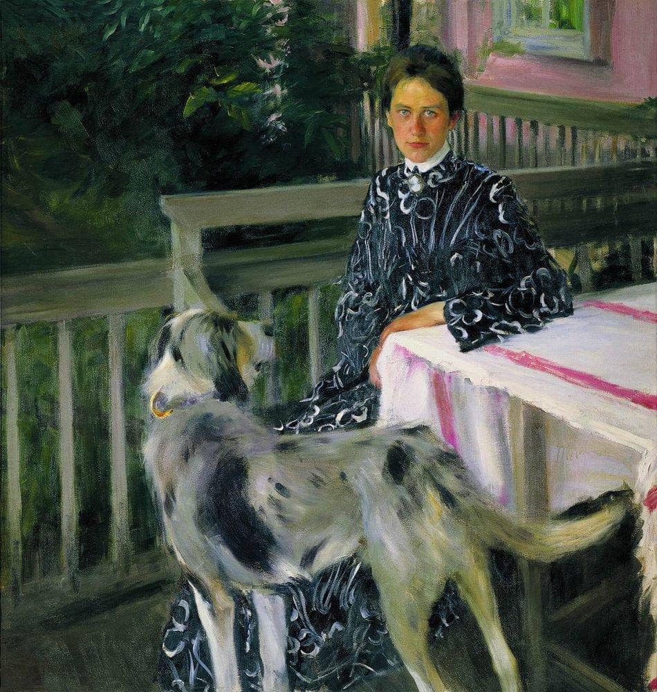 Portrait of Yulia Yevstafievna Kustodieva, the artist's wife by Boris Kustodiev — hand-painted animal oil painting reproduction on canvas