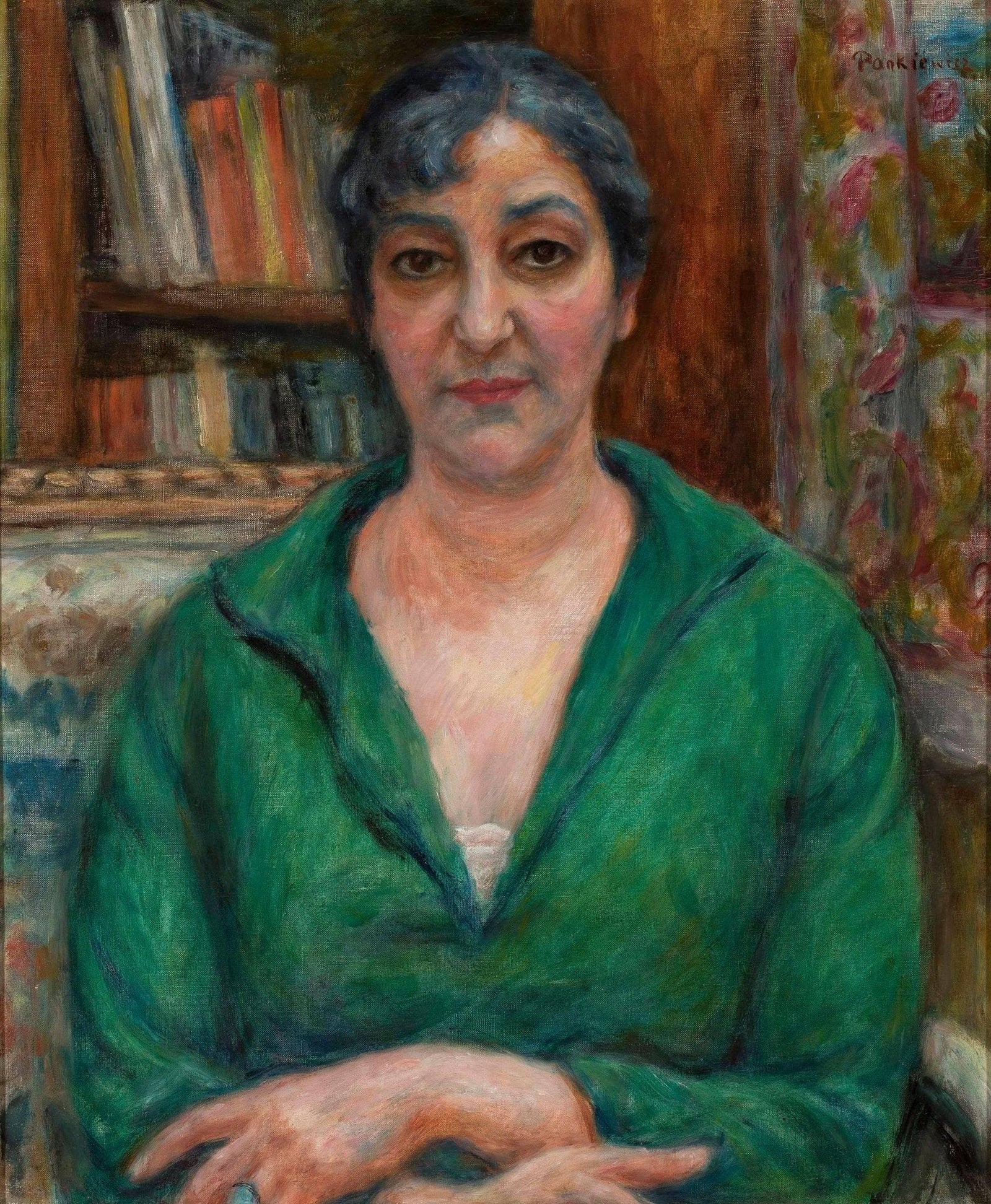 Portret Å»ony W Zielonym Swetrze