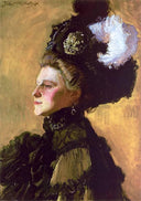 Portret of the wife on a yellow background by Józef Mehoffer — female oil painting wall art, Art Nouveau Modern