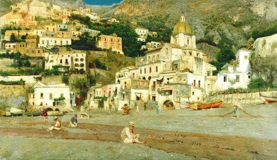 Positano by Vincenzo Caprile — hand-painted landscape oil painting reproduction on canvas