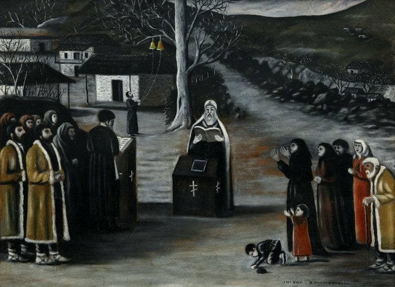 Prayer in a Village by Niko Pirosmani — hand-painted cultural oil painting reproduction on canvas