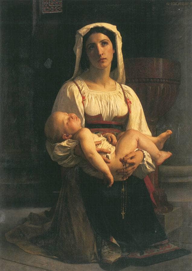 Prayer to The Virgin by William-Adolphe Bouguereau — hand-painted portrait oil painting reproduction on canvas