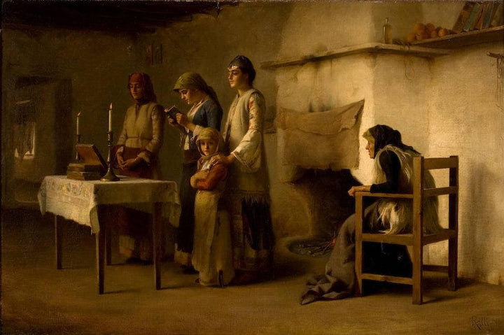 Praying before the communion at Megara by Théodore Ralli — hand-painted portrait oil painting reproduction on canvas