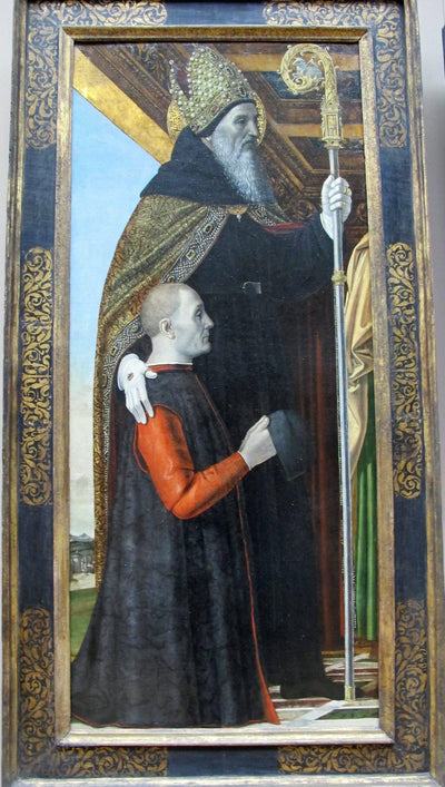 Presentation at the Temple (Detail. Saint Augustine and a Kneeling Donor) by Ambrogio Bergognone — oil painting reproduction