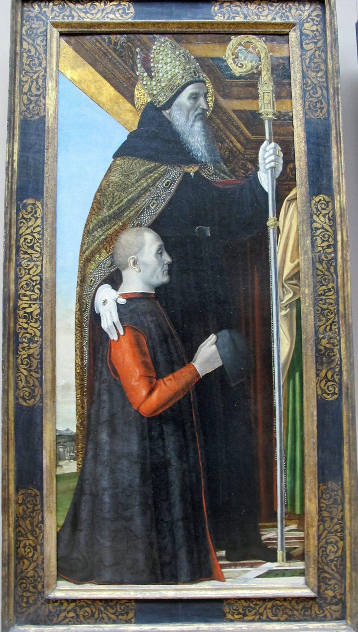 Presentation at the Temple (Detail. Saint Augustine and a Kneeling Donor) by Ambrogio Bergognone — hand-painted cultural oil painting reproduction on canvas
