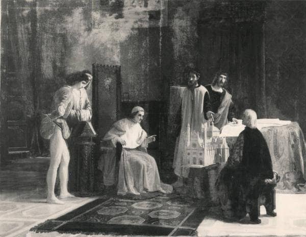 Presentation of the model of the Pavia Cathedral in Ascanio Sforza by Federico Faruffini — hand-painted portrait oil painting reproduction on canvas