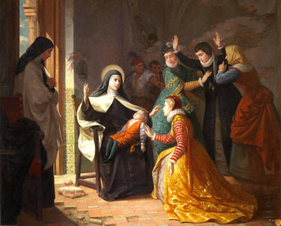 Primer Milagro De Santa Teresa De Jesús. Resurrección De Su Sobrino Don Gonzalo Ovalle, Hijo De Su Hermana Doña Juana De Ahumada in entryway