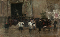 Procession surprised by the rain by Marià Fortuny — hand-painted architectural oil painting reproduction on canvas
