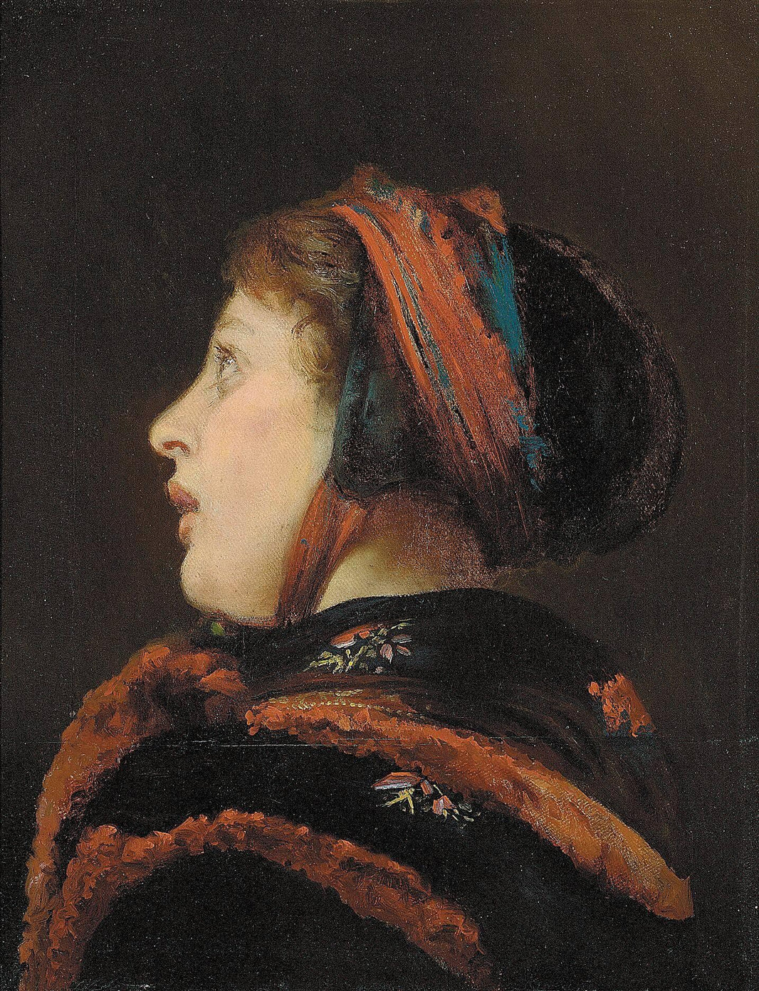 Profile of a young woman from Fanø by Elisabeth Jerichau-Baumann — hand-painted portrait oil painting reproduction on canvas