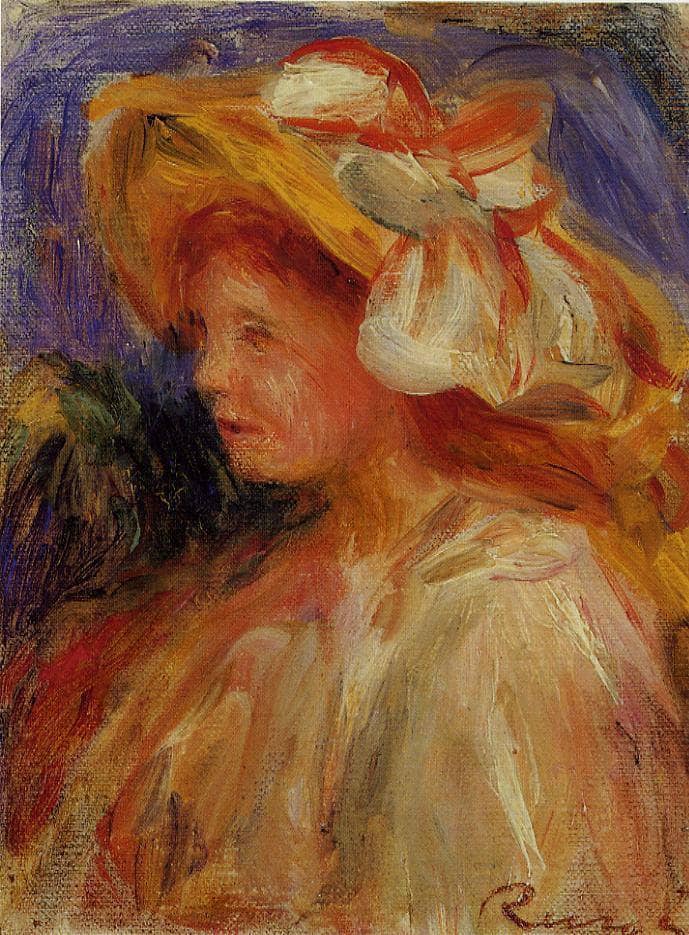 Profile of a Young Woman in a Hat by Pierre-Auguste Renoir — hand-painted portrait oil painting reproduction on canvas