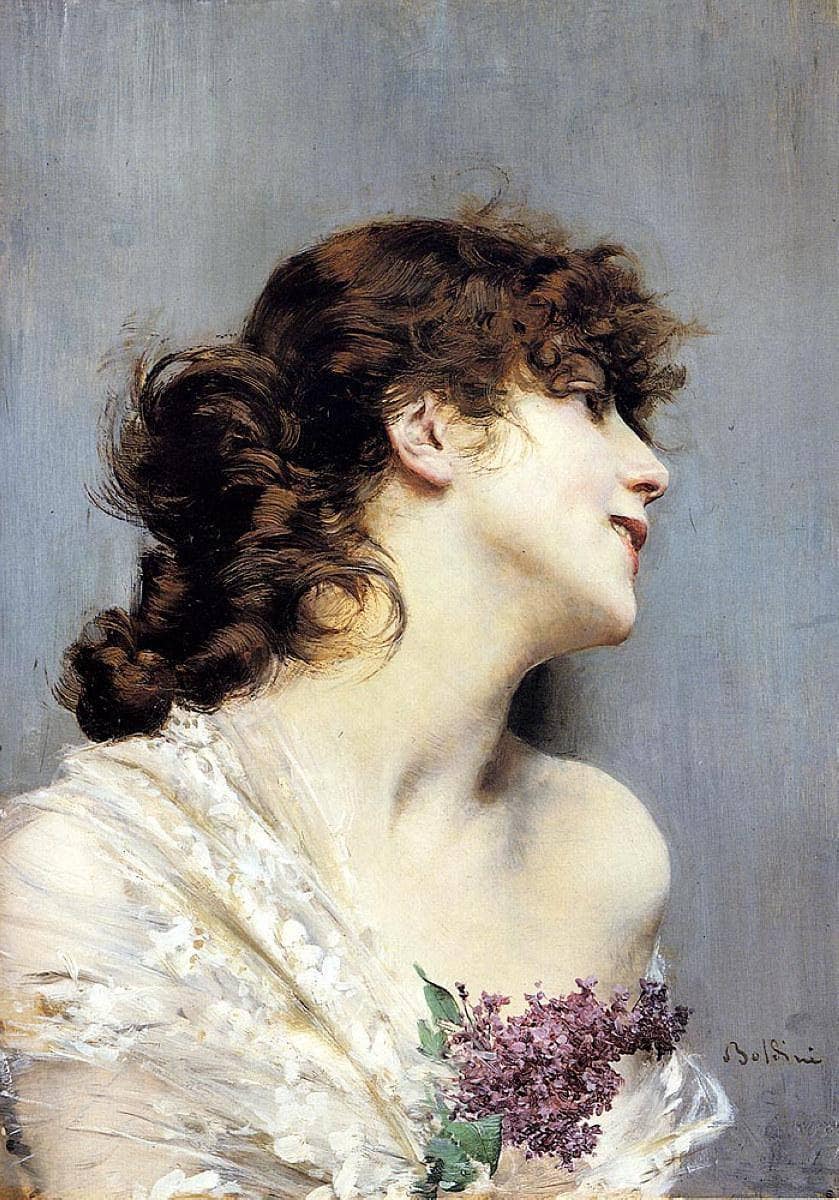 Profile of a Young Woman by Giovanni Boldini — hand-painted portrait oil painting reproduction on canvas