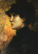 Lady in profile with hat by Cesare Tallone — male oil painting wall art, Realism