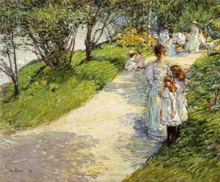 Promenaders in the garden by Childe Hassam — hand-painted botanical oil painting reproduction on canvas