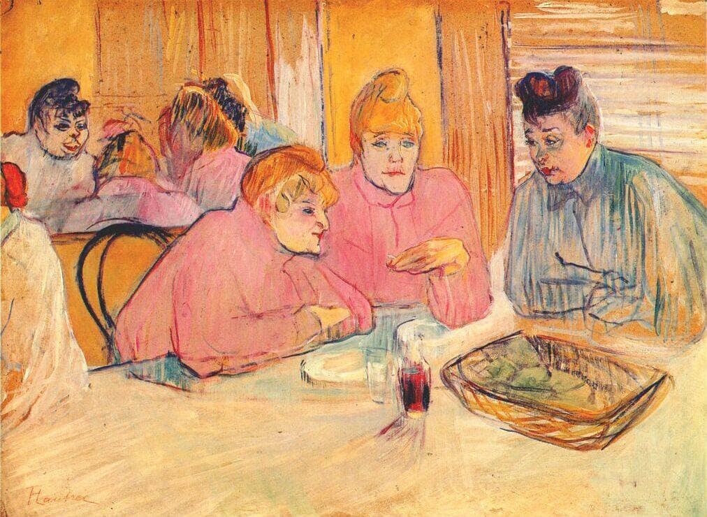 Prostitutes Around a Dinner Table by Henri de Toulouse-Lautrec — hand-painted portrait oil painting reproduction on canvas