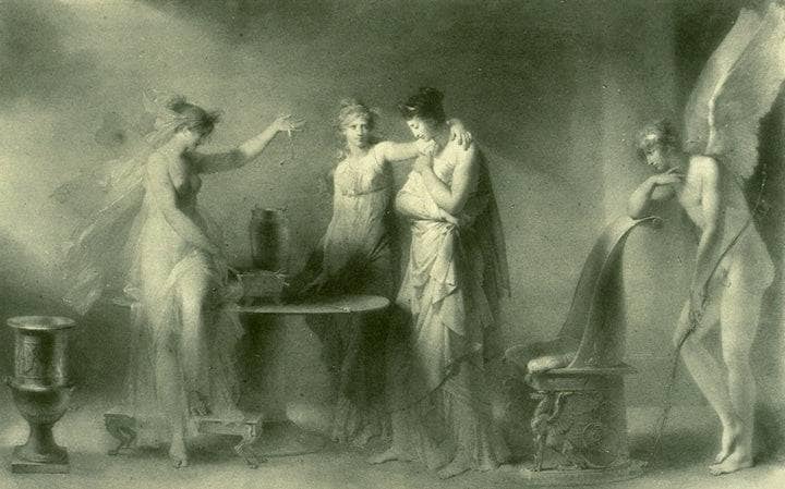 Psyche and Her Two Sisters by Jean-Honore Fragonard — hand-painted cultural oil painting reproduction on canvas