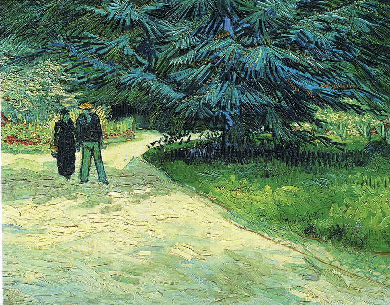 Public Garden with Couple and Blue Fir Tree (The Poet s Garden III) on gallery wrap