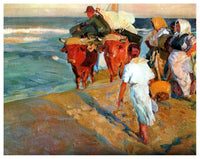 Pulling the Boat by Joaquín Sorolla — hand-painted nautical oil painting reproduction on canvas