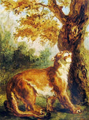 Puma (Lioness watching prey) by Eugene Delacroix — hand-painted animal oil painting reproduction on canvas