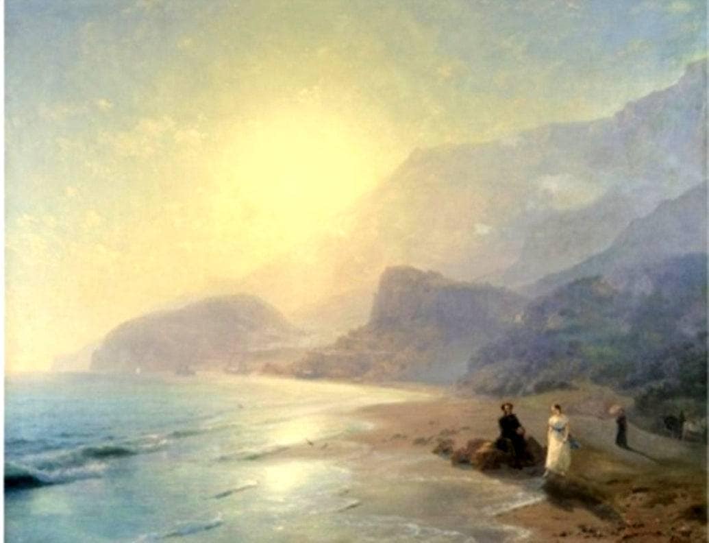 Pushkin and Countess Raevskaya by the sea near Gurzuf and Partenit by Ivan Aivazovsky — hand-painted landscape oil painting reproduction on canvas