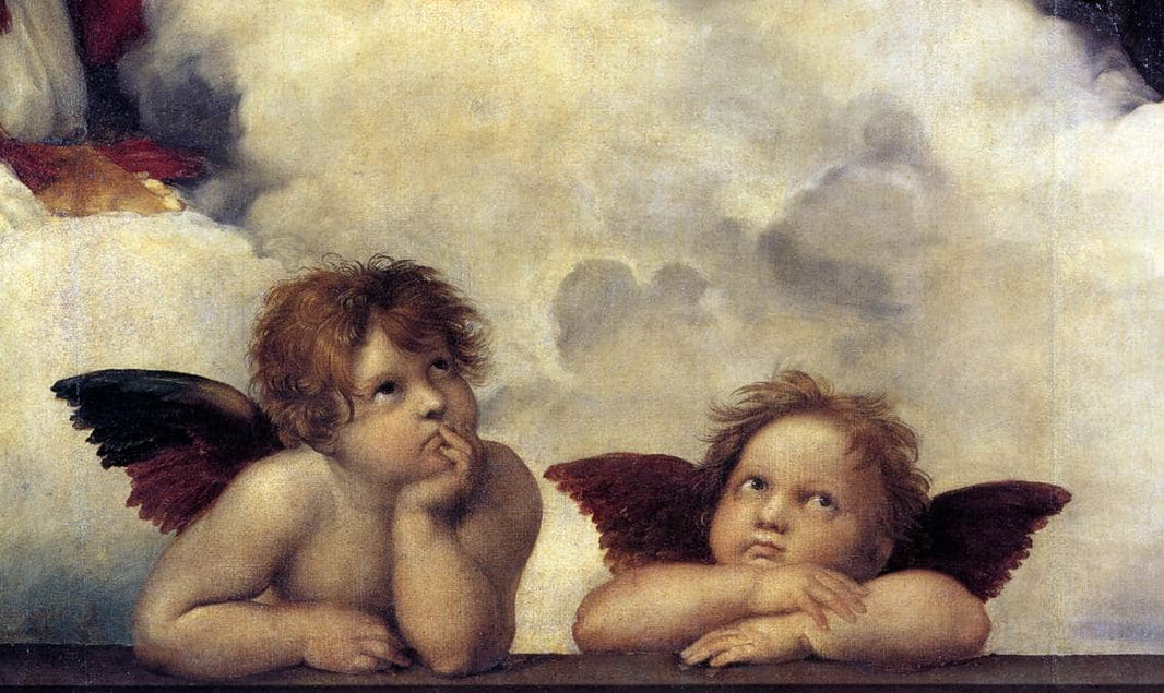 Putti, detail from The Sistine Madonna by Raphael — hand-painted landscape oil painting reproduction on canvas
